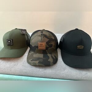 3 brand new RVCA snap back mesh back hats